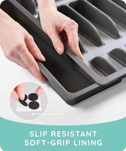 JULY HOME Expandable Kitchen Drawer Organizer - Plastic Flatware Utensil Holder Cutlery Tray Multipurpose Organizer,Tip-Out Trays