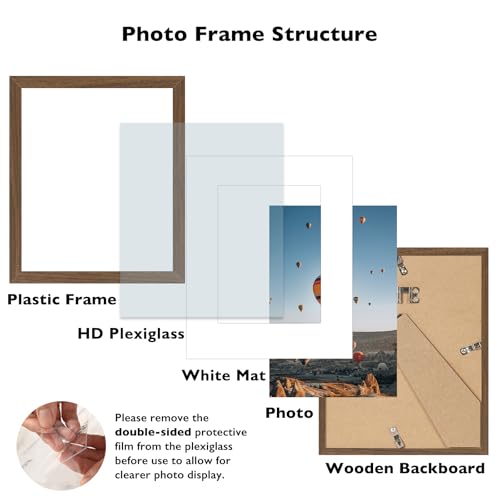 Image of 8x10 Picture Frame Brown with 5x7 Mat for Wall Hanging or Tabletop, Display Photo 5x7 with Mat or 8x10 without Mat, 8 by 10 Wall Gallery Poster Photo Frame with Shatter Resistant Plexiglass, Brown