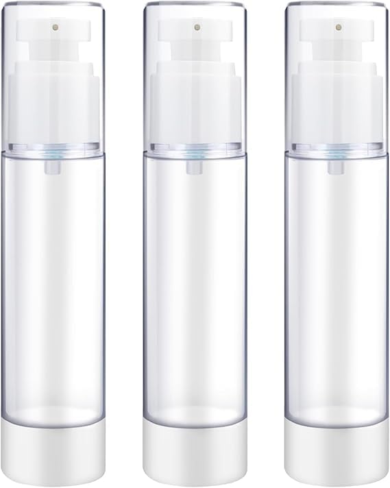 JAMBUVANTI 50ML Airless Lotion Pump Bottle, Transparent Airless Cosmetic Cream Pump, Transparent Plastic Travel Size Pump Bottle, Refillable Travel Lotion Dispenser Bottle (3)