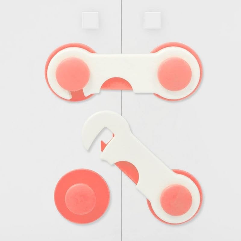 Image of Safe-O-Kid Cabinet Safety Combo | 1 U Shape Cabinet Lock, 2 Smiley Ends Locks & 1 Butterfly Window Guard | Baby Proofing Cabinet Safety for Babies & Toddlers - Assorted