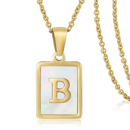 KELMALL Dainty 18K Gold Plated Stainless Steel Initial Necklace for Women-Waterproof Shell Letter Pendant Necklace-Personalized Jewelry Gift