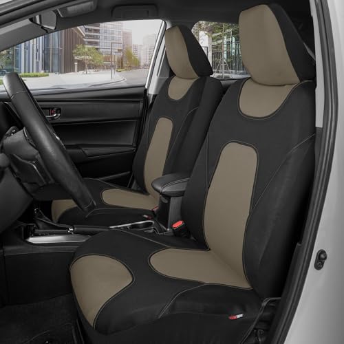 Image of Motor Trend AquaShield Waterproof Front Seat Covers, Beige Seat Covers for Cars - Neoprene Front Car Seats Cover, SUV Seat Covers Protector - Car Interior Cover for Auto, Trucks, & Dog Owners