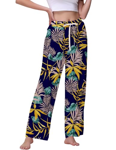 Image of Veseacky Women's Wide Leg Lounge Pants Yoga Pajamas Comfy Stretch Drawstring Pajamas Puls Size Dance Bottoms S-4XL