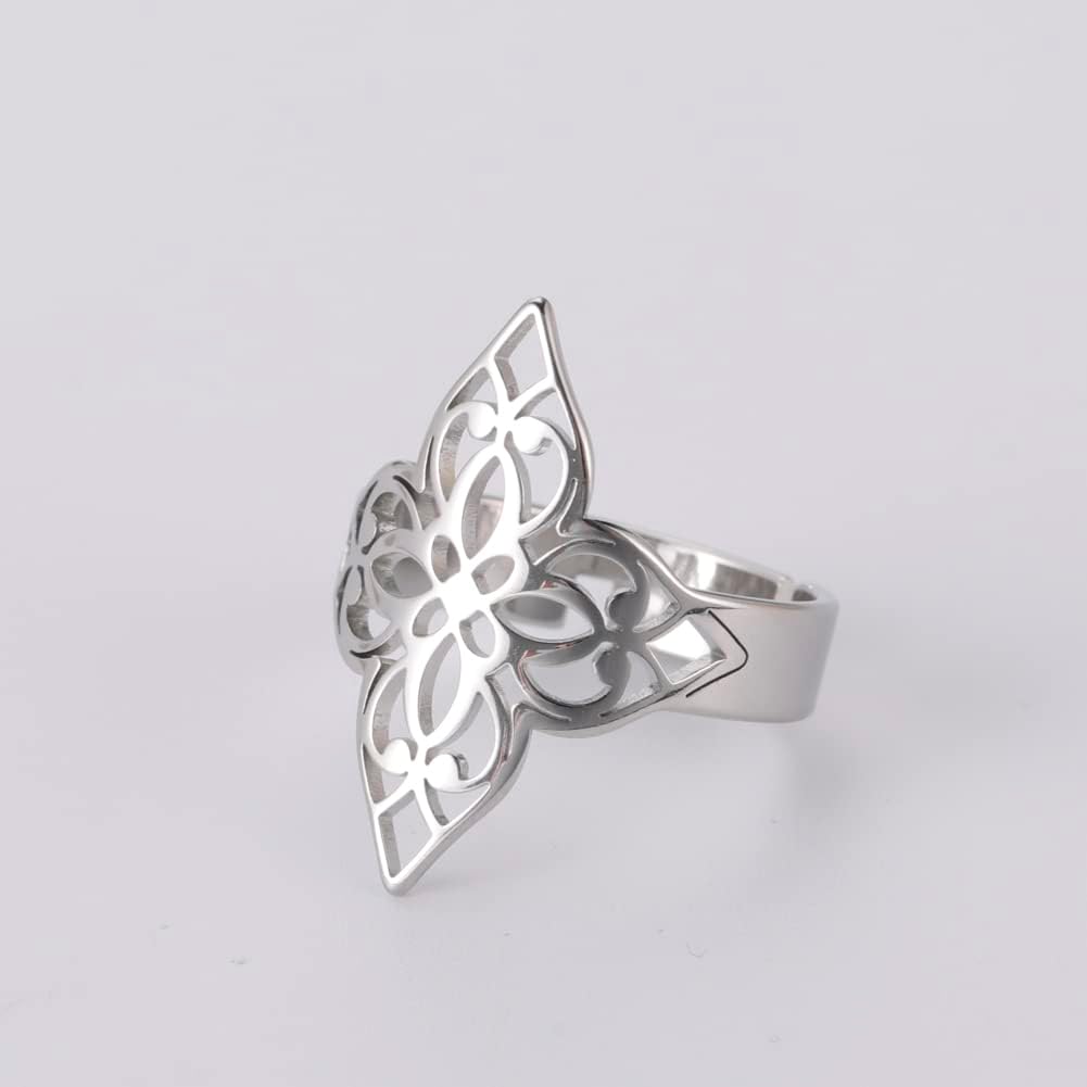 kkjoy Openwork Paper Cut Flower Ring Stainless Steel Adjustable Open Finger Rings Promise Ring Jewelry Gift for Women - Image 5
