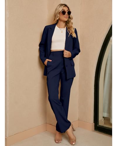 luvamia 2 Piece Outfits for Women Dressy Long Blazer Jackets High Waisted Wide Leg Pants Suits Set Business Casual Office3