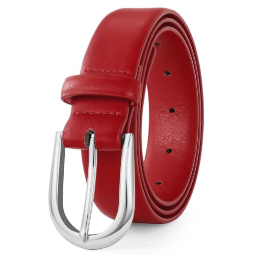 SANSTHS Women Belt for Jeans Pants Fashion Silver Buckle Ladies Dress Waist Belt,red,S