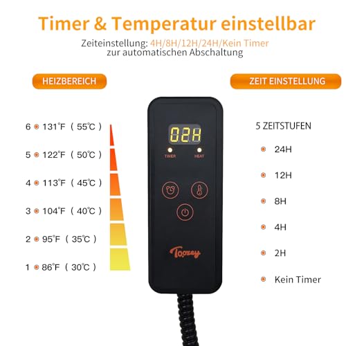 Toozey Katzen & Hund Heizmatte Innen 90 * 60cm, Timing & Temperatur Einstellbar Sicher Elektrisch Haustier Heizdecke, Weicher Wärmedecke für Neugeborene/Klein/Altere Katze und Hund, Grau - XL