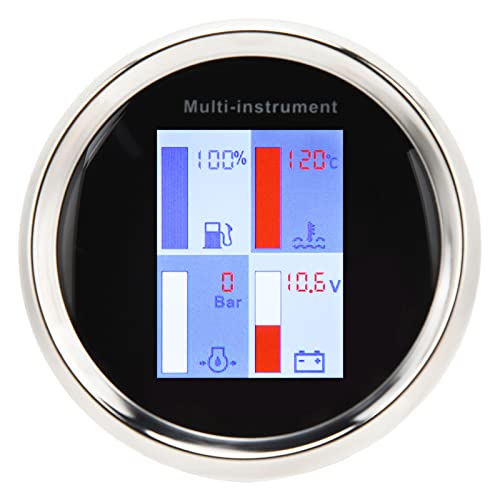 Fuel Level Meter, LED Red Background Lighting High Precision Digital Multifunctional Meter for Ships (Black Dial White Front Cover 910 00274)