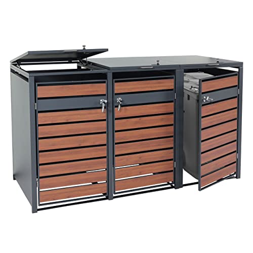 XL 3er/6er-Mülltonnenverkleidung HWC-J81, Mülltonnenbox, Metall 95kg anthrazit - Kirsche-Holzoptik Dunkelbraun