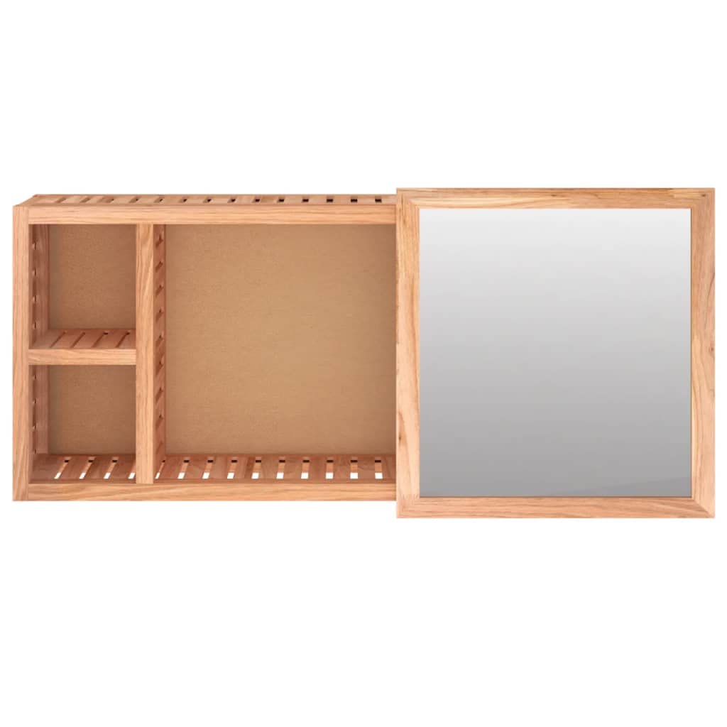 Spiegelschrank 80x17x34 cm Massivholz Nussbaum - Eleganter Badezimmerschrank mit Schiebespiegel und 3 Fächern - Wandmontierter Badschrank für Badzubehör und Kosmetik