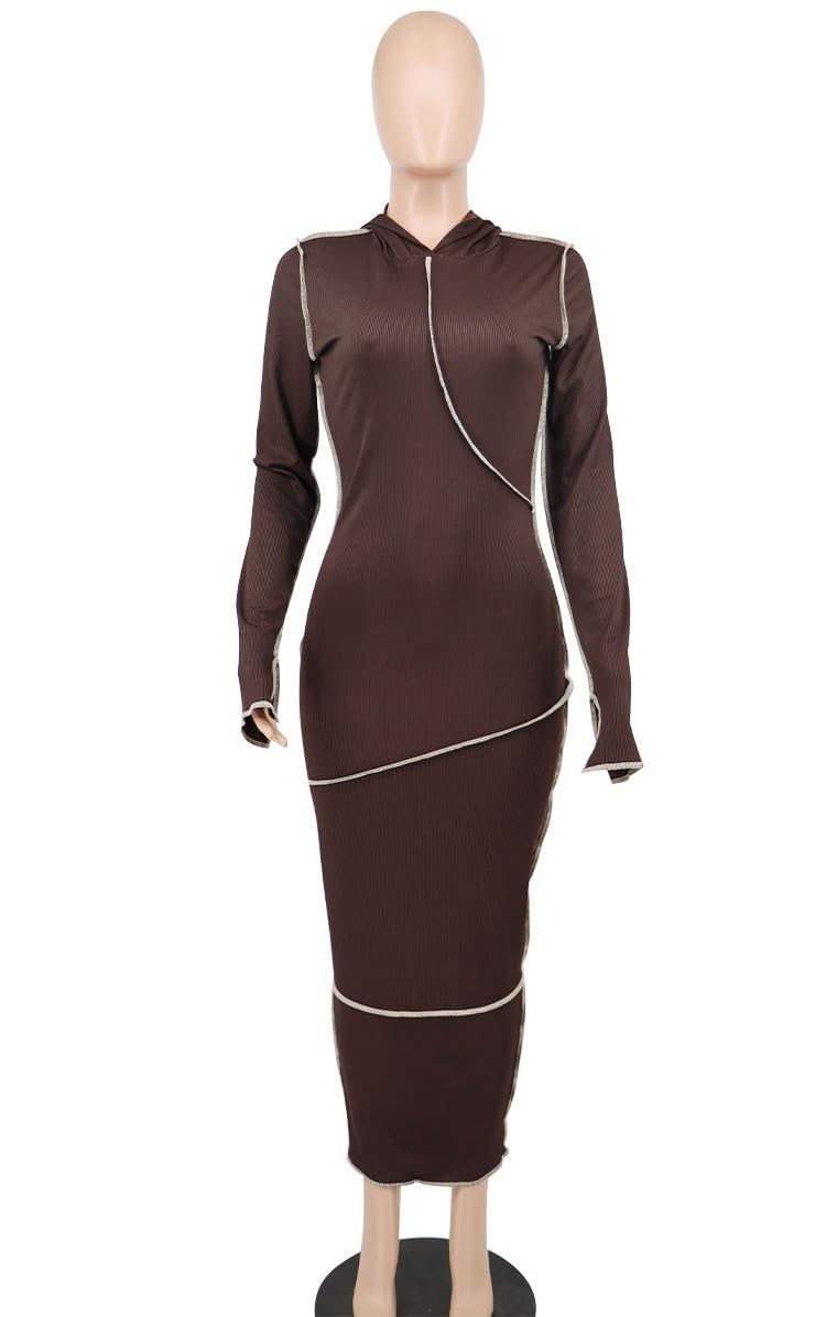 Abito da Donna con Pannelli con Cappuccio Abito Sexy A Maniche Lunghe Aderente Tinta Unita A Vita Alta Abito Lungo in Felpa Clubwear da Festa