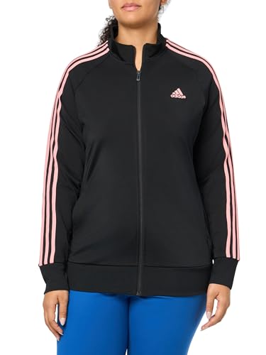 adidas Essentials - Sudadera de tricot ajustada de 3 rayas para mujer, Negro/Semi Pink Spark, 3X