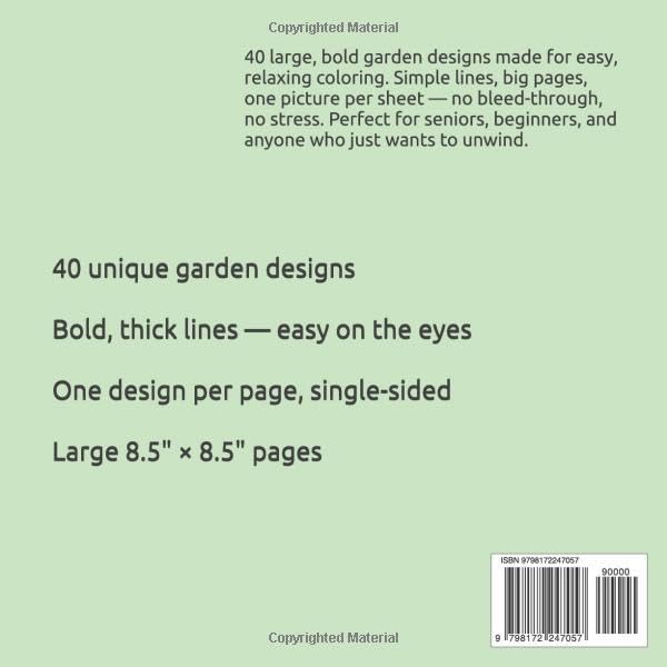 Simple Garden: Bold & Easy Coloring Book: 40 Large, Simple Designs for Seniors, Beginners and Stress Relief image 3