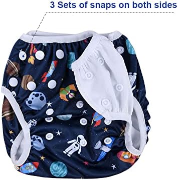 Vicloon Reusable Swimming Nappy, 2 Packs Baby Swim Nappy Comfortable Swim Nappies, Adjustable Size Washable Nappy for Swimming Lessons/Holiday 0-3 Years Old (Universe/Robot)