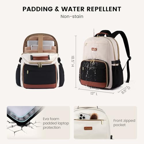 Image of LOVEVOOK Lunch Backpack with Lunch Compartment,17 Inch Laptop Work Travel Insulated Cooler Backpack,Waterproof College Teacher Lunch Bag Box,Gifts for Men Women,White-Bean Green-Dark Olive Green