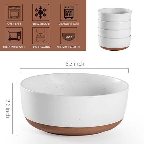 Ceramic-Cereal-Bowls-set-of-4-25-oz-Porcelain-Soup-Bowl-6-inch-Stoneware-Kitchen-Bowl-for-Salad-Oatmeal-Ramen-Pasta-Side-Dishes-Dishwasher-Microwave-Safe-Dinnerwar-Alabaster-White Ceramic Cereal Bowls set of 4 25 oz Porcelain Soup Bowl 6 inch Stoneware Kitchen Bowl for Salad Oatmeal Ramen Pasta Side Dishes Dishwasher Microwave Safe Dinnerwar Alabaster White