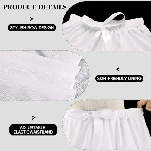 iHUFeather Womens Petticoat Tutu Skirt 3-Layered Pleated Tulle Underskirt Puffy Ballet Party Skirt (White)
