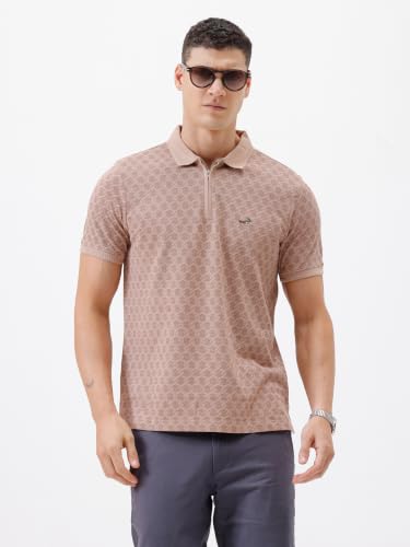 Image of CROCODILE Men's All Over Print Cotton Casual Wear T-Shirt | Collar | Half Sleeve | Comfort Fit | Pull On | Regular