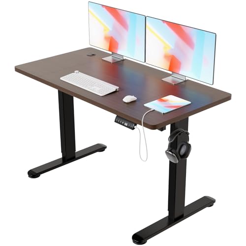 Devoko Escritorio Elevable Eléctrico 140 * 70cm Mesa para Computadora Ajustable en Altura con Bandeja de Gestión de Cables y Memoria de 3 Funciones,con Tecnología Anticolisión Nogal
