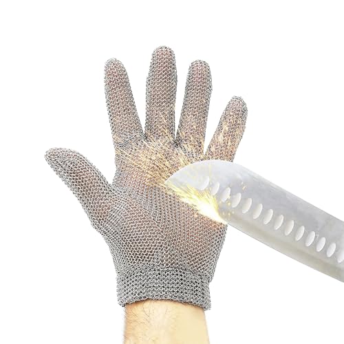 Chainmail Glove for Cutting Meat,Upgrade Spring Wristband,Highest Level Cut Resistant ,Food Grade,Stainless Steel Metal Mesh Gloves,Safety Work Cut Proof Glove for Chef/Butcher Gloves Oyster(M)