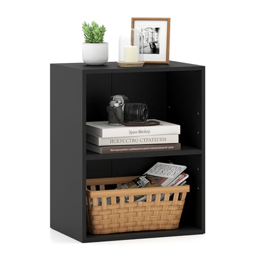 COSTWAY Bibliothèque à 2 Cubes Ouverts, Organiseur de Rangement Autoportant à 3 Niveaux avec Étagère Réglable à 5 Positions Grain de Bois, Etagère...