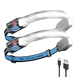 Smiling Shark ヘッドライト TD-0123-S 【2つの集光ライト・幅広い照射範囲】Type-C充電式 高輝度 LEDヘッドランプ 強力 5つ照明モード 点滅 270°以上広角照明 人感センサー付き 8時間連続使用可能 IPX4 防水防塵 多機能 釣り 登山 散歩 キャンプ 作業 災害 停電 最適 二個入り