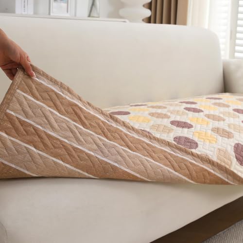 Image of HOKIPO Polyester Printed Quilted 1 Seater Sofa Cover Seat Mat, Brown Polka Dot (NEW-IN-806-D4*1)