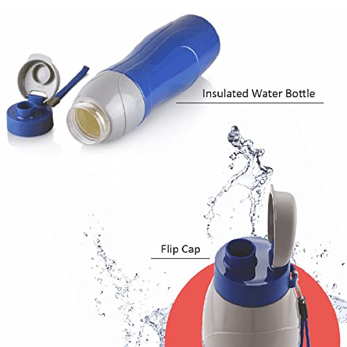 CELLO Puro Sports 900 Inner Steel Insulated Water Bottle Set of 4, (730 ml x 4), Assorted | ISI Certified, Leakproof Easy to Open Flip Top Cap | Hot and Cold Bottle For Kids School, Office & Travel