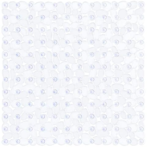 XIYUNTE Square Shower Mat Non Slip Anti Mould - 53x53cm Pebble Shower Mats for Inside Shower, Anti Slip Bath Mats for Bathroom, Bathtub Mat with Suction Cups & Drain Holes, Machine Washable, Clear Cover