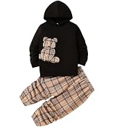 GOLLUNER Toddler Boy Clothes Outfits Plaid Bear Long Sleeve Hoodie Sweatshirt + Pants Boys Fall W...