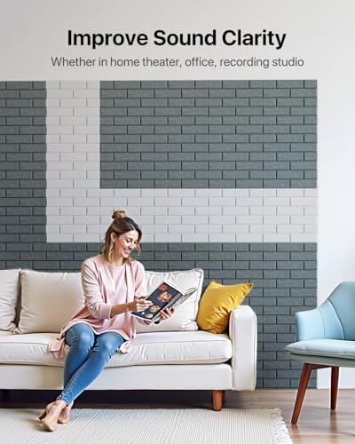 Image of Acoustic Wall Panels Self-Adhesive, 12 Pack Sound Absorbing Panels Brick, High Density Sound Proof Foam Panels for Walls, Office,Reccording Studio, Ceiling 12 inch X 12 inch X 0.4 inch Dark Gray