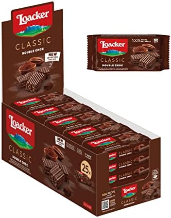 Loacker Classic Double Choc Crispy Cocoa Wafers With Chocolate Cream Filling 45g, Pack of 25