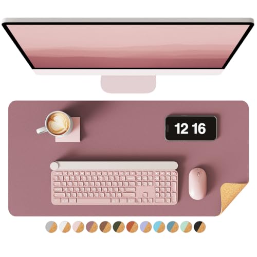 Image of YSAGi Double-Sided Desk Mat, Eco Cork & Leather Desk Protector, Large Mouse Pad & Writing Pad for Office & Home (23.6 inchx13.7 inch, Cork + Dark Pink)