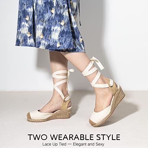 Zelaprox Women's Closed Toe Espadrille Wedge Sandals Lace Up Platform Wedges,Ankle Strap Espadrilles Mid Heel Slingback Summer Shoes #TOP2