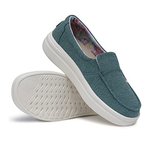 Image of HEYDUDE Women's Misty Rise Slip On Loafers | Woven Textile Platform | Printed Lining, Removable Insole, Rubber Sole, Cotton Interior