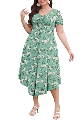 Image of Keluummi Plus Size Maxi Dress for Women V-Neck Short Sleeve with Pockets