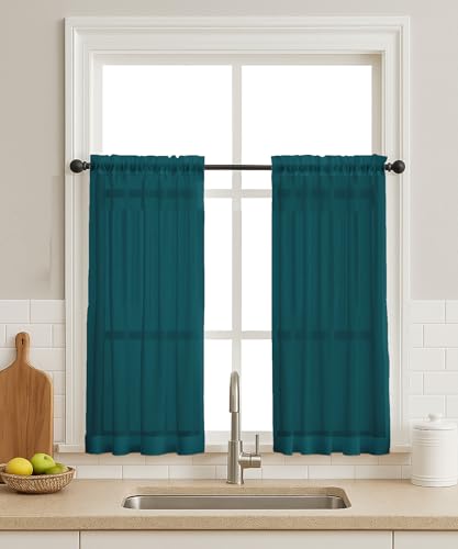 Vargottam Sheer Polyester Georgette Tier Curtains 42" W x 36" L - Rod Pocket with 1.5" Frill, 2 Panels - Semi-Sheer Short Window Panels for Kitchen, Dining, or Laundry Rooms