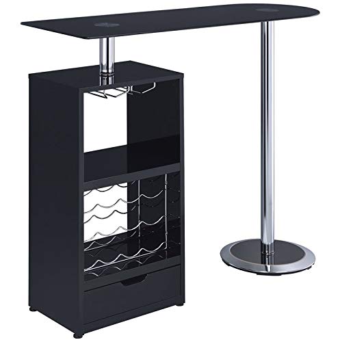 Bowery Hill Glass Top Mini Bar Table With Wine Storage In Gloss Black #TOP6