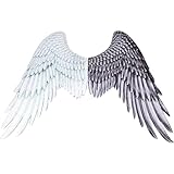 3D Angel Wings-Non-Woven Fabric-with Elastic Straps for Halloween Party Mardi Gras Cosplay Accessory (white&black, 3.5ft)