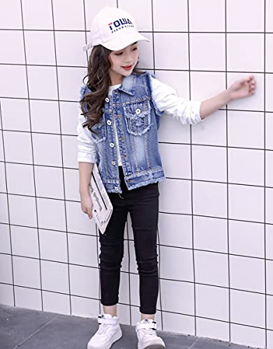 Naber Kids Girls' Fashion Sleeveless Outerwear Denim Jacket Vest Age 4-14 Years(Blue1,5-6 Years) #TOP3