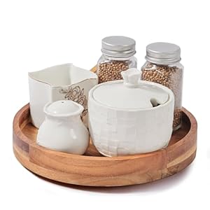 9 Inch Acacia Wood Lazy Susan Organizer for Cabinet, Lazy Susan Turntable for Countertop Table Pantry, Kitchen Turntable Storege