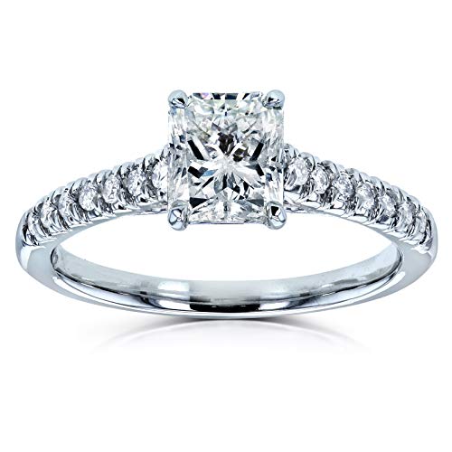 Kobelli Radiant Cut 1Ct Diamond Solitaire Center French Pave Engagement Ring In 14K White Gold (1 1/6 Carat Tdw), 10.5 #TOP26