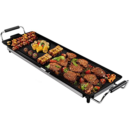 MAISON HUIS electric grill plate with non-stick coated grill plates/6-8 people 2000W teppanyaki grill plate, 70*23 cm electric table grill BBQ balcony grill party grill