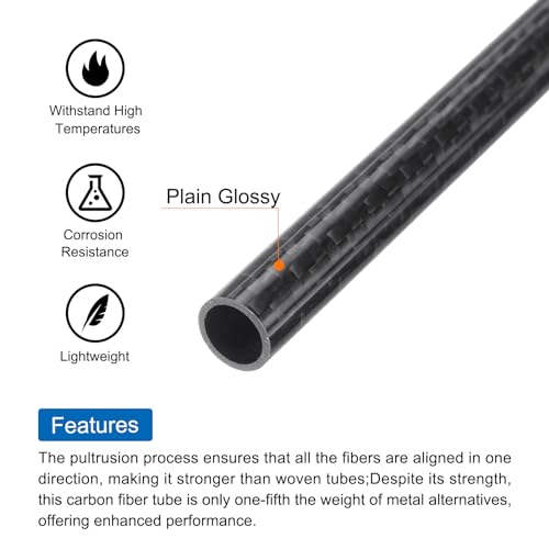 QUARKZMAN 1 Stück Kohlefaserrohr 8 x 10 x 170mm glänzende Oberfläche Stab 3K Rollgewickeltes reines Kohlefaser-Rundrohr für RC-Flugzeug Multicopter