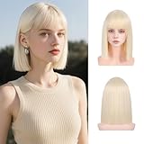 AliRobam Blonde Bob Wig with Bangs Short Straight Blonde Wig for Women 13 Inch Heat Resistant Synthetic Fiber Wigs Natural Looking Colorful Bob Wig for Daily Use Halloween Party Cosplay