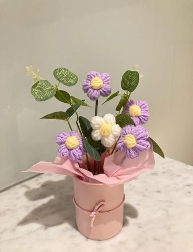 Image of Artificial Crochet Flower Bouquet /Artificial Flowers Bunch /Crochet Flowers Bouquet /Crochet Flowers /Flowers Bouquet Gift for Girls Home Decor (Purple Flower Bouquet)