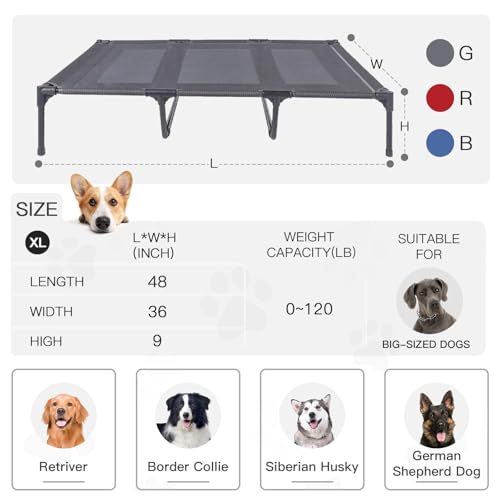 suddus Elevated Dog Bed for Large Dogs 120lb, Breathable Cooling Raised Dog Cot with Dual Support Bars & Metal Frame, No-Slip Feet, Waterproof Pet Bed for Indoor/Outdoor, X-Large, 48 * 36 * 9in, Grey - Image 5