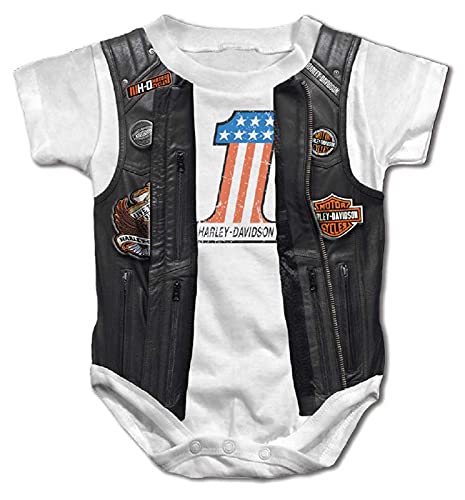 Image of Harley-Davidson Baby Boys' Printed Faux Leather Vest Short Sleeve Creeper, White