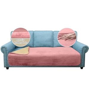 Granbest Luxury Thicken Sofa Seat Cushion Covers Resembling Rabbit Fur Stylish Plush 750GSM Seat Covers for 3 Seater Sofa Anti-slip Large Couch Cushion Cover for Pets,Dogs (3 Seater, Pink)