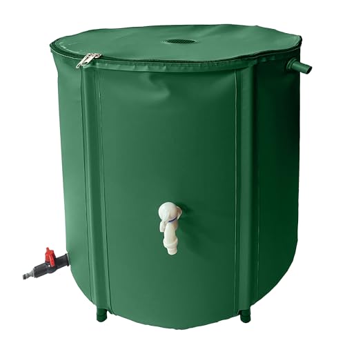 S&M 590351 – Depósito recuperador de Agua de Lluvia 380 L | Plegable, de PVC de Alta Resistencia Color Verde | con Grifo, válvula para mangueras, Salida antidesbordamiento y Filtro antihojas